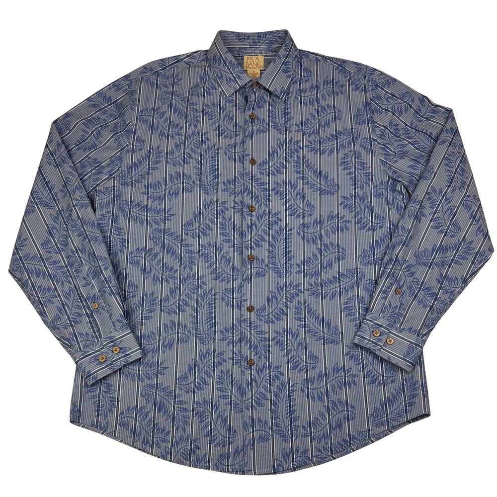 Jos A Bank Shirt‎ Mens Vine Floral Striped Medium Blue Career Classic Officecore
